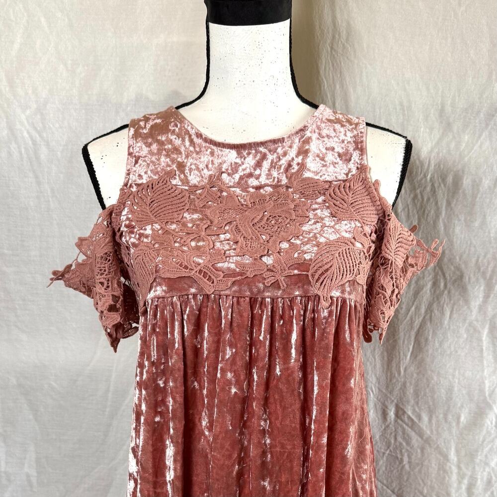 Vintage Speechless Dress Y2k 90s Pink Crushed Velvet Size 14 Lace Cold Shoulder